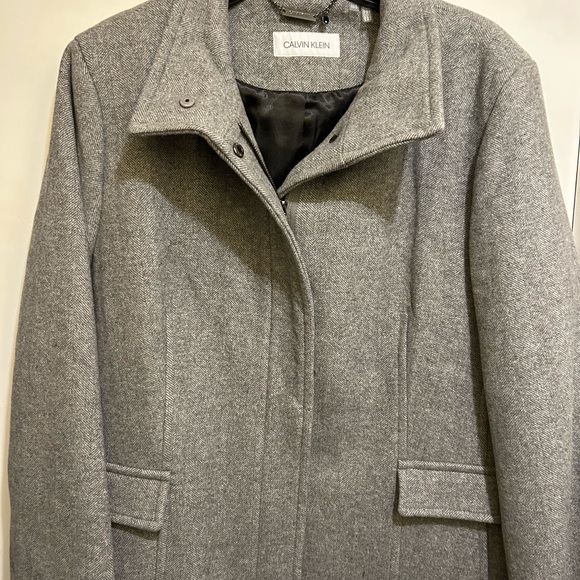 NWT Women’s Calvin Klein Classic Gray Wool Blend Knee Length Coat, Sz XXL - Picture 2 of 12